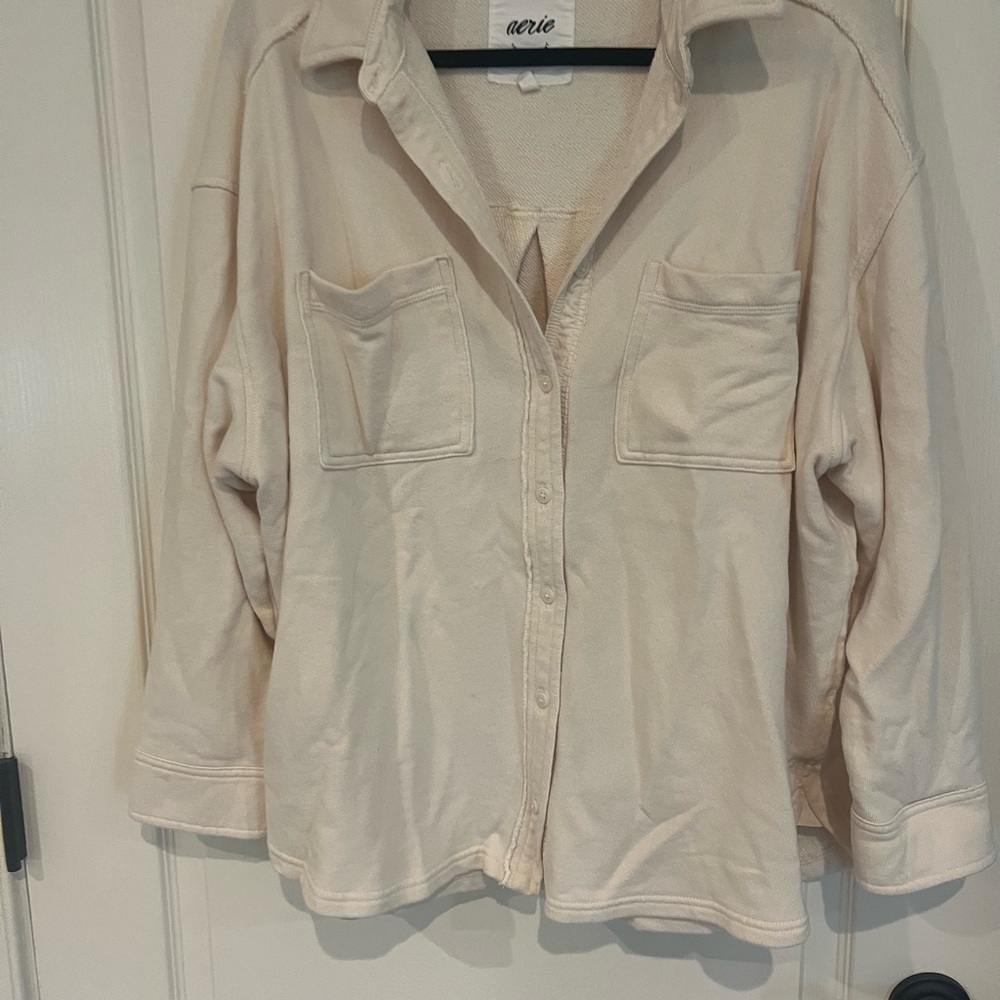 Aerie Cream Button-Up Top
